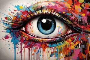 AI generated Colorful eye with abstract background. Psychedelic eye painting, Colorful eye painting, AI Generated photo