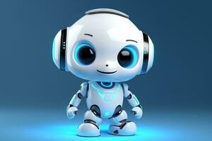 AI generated 3D render of a cute robot with headphones isolated on blue background, Cute white system Artificial Intelligence Chat Bot AI, AI Generated photo