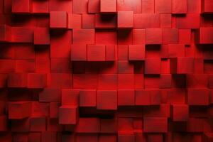 AI generated Abstract background of red cubes. 3d rendering, 3d illustration, Display a 3D wall background with red tiles wallpaper, AI Generated photo