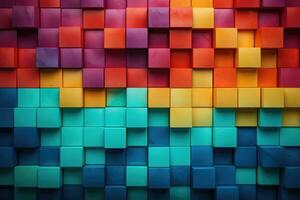 AI generated Colorful blocks background. 3d rendering, 3d illustration, Colorful blocks wall background, AI Generated photo
