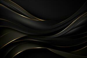AI generated Luxury black and golden wavy background. 3d render, Create a luxurious black line background, AI Generated photo