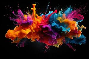 AI generated Colorful explosion of paint isolated on black background. Abstract colored background, Colorful paint splashes and blots on a black background, AI Generated photo