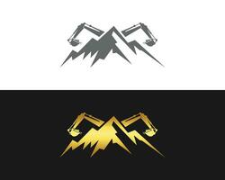 Creative Mountain with Excavator logo design icon vector template.