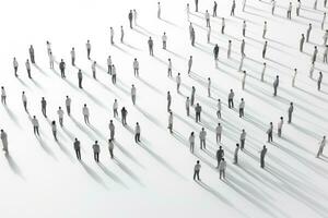 AI generated Large group of people in a row with shadows on a white background, Crowd of people on a white background, 3D render illustration, AI Generated photo