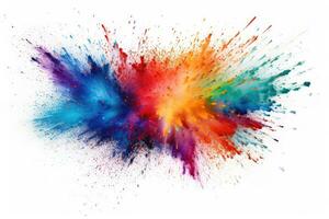 AI generated Explosion of colored powder, isolated on white background. Abstract colored background, A dazzling burst of multicolored glitter particles against a white background, AI Generated photo