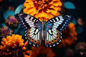 AI generated Butterfly on a flower in the garden. Colorful background, AI Generated photo