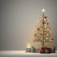 Navidad árbol rodeado por regalos en blanco antecedentes foto