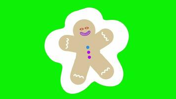 4K animation of cute gingerbread characters for Christmas on green screen video