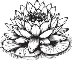 Bouquet of water lily flower hand drawn pencil sketch, coloring page, and book for adults isolated on white background floral element tattooing, illustration ink art, blossom waterlily spring collect. vector