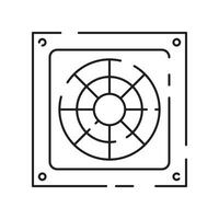 Computer hardware line icon. Graphic card or processor and RAM. GPU or CPU and cooler. Case with motherboard. Vector SSD cable with fan. Computer details.