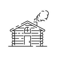 Log Cabin Vector Line Icon. Winter wooden house and camping.