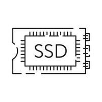 computadora hardware línea icono. gráfico tarjeta o procesador y RAM. gpu o UPC y enfriador. caso con tarjeta madre. vector ssd cable con admirador. computadora detalles.