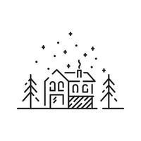 Log Cabin Vector Line Icon. Winter wooden house and camping.