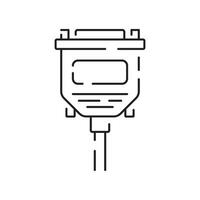 Computer hardware line icon. Graphic card or processor and RAM. GPU or CPU and cooler. Case with motherboard. Vector SSD cable with fan. Computer details.