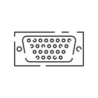 Computer hardware line icon. Graphic card or processor and RAM. GPU or CPU and cooler. Case with motherboard. Vector SSD cable with fan. Computer details.