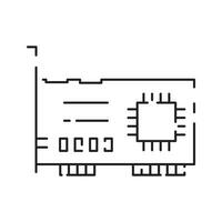 Computer hardware line icon. Graphic card or processor and RAM. GPU or CPU and cooler. Case with motherboard. Vector SSD cable with fan. Computer details.