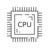 Computer hardware line icon. Graphic card or processor and RAM. GPU or CPU and cooler. Case with motherboard. Vector SSD cable with fan. Computer details.