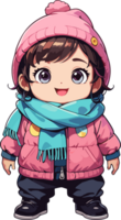 ai gegenereerd schattig meisje tekenfilm met roze winter kleding png