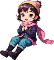 AI generated Cute Girl wear Winter Scarf and Sweater Cartoon png