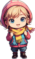 AI generated Cute Girl with Scarf and Sweater Cartoon png