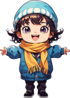 ai généré mignonne chibi personnage avec hiver Vêtements png