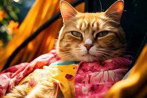 AI generated a cat dressed up in sunglasses is sleeping in a hammock, photo