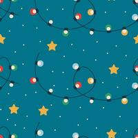 Christmas pattern with garland with light bulbs, stars. vector