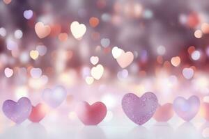 AI generated a white background with colorful heart shaped bokeh, photo