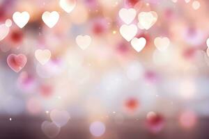 AI generated a white background with colorful heart shaped bokeh, photo