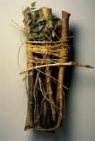 ai generado seco bambú palos con hojas en natural color, foto