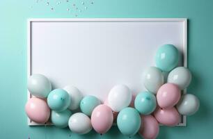 ai generado vacío marco en azul antecedentes de Pascua de Resurrección huevos, foto