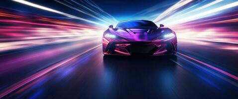 AI generated fast car moving fast with blurred lights car motion, photo