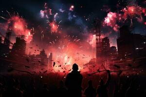 AI generated crowd in club with fireworks, photo