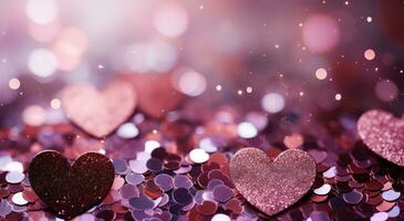 AI generated image of heart glitter background in red color, photo