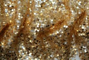 AI generated gold sequin fabric with many brown stars, photo