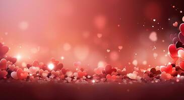 ai generado rosado corazones brillante en el rojo suelo, foto
