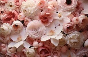 AI generated many pink and white flowers are laid out, photo