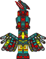 Haida art style illustration of a wolf and eagle totem pole, a Northwest Coast art, poles, posts or pillars, with symbols or figures on top of each other done in color doodle art. png