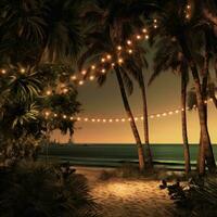 AI generated lights laying down behind palm trees near the beach, i photo