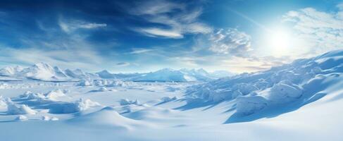 AI generated winter landscape background with snow covering the ground, photo