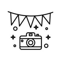 wedding party camera photography documentation icon. camera at a birthday party, lens illustration for concept design for weddings, birthdays and celebrations. vector