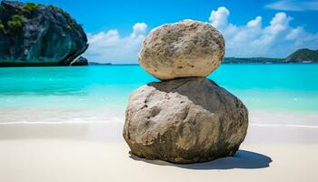 AI generated Large smooth stones with turquoise water photo