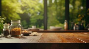 AI generated hd concept image kitchen table background for photo editing,