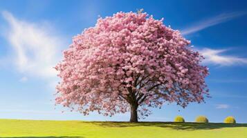 ai generado Cereza florecer árbol en contra azul cielo foto