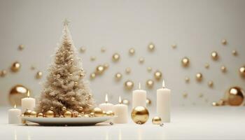 AI generated christmas background with tree at table, photo