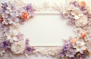 AI generated a white frame with flowers to place in the middle, photo