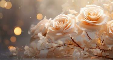 AI generated an arrangement of white roses with bokeh photo