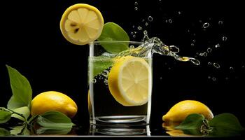AI generated lemon water splash serum photo
