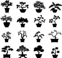 set of houseplants in pots silhouettes, vector. AI generated illustration. vector