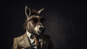 AI generated a donkey in a suit wearing sunglasses, photo